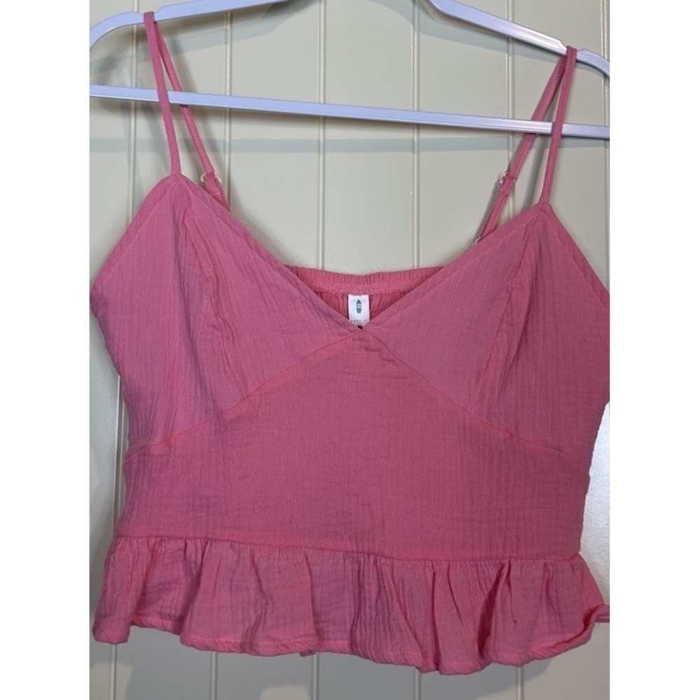 Fornia Los Angeles pink cotton gauzy crop cropped top Sz L NWT